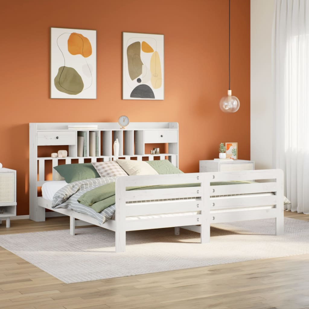 Säng Med Bokhylla Utan Madrass 140X200Cm Massiv Furu