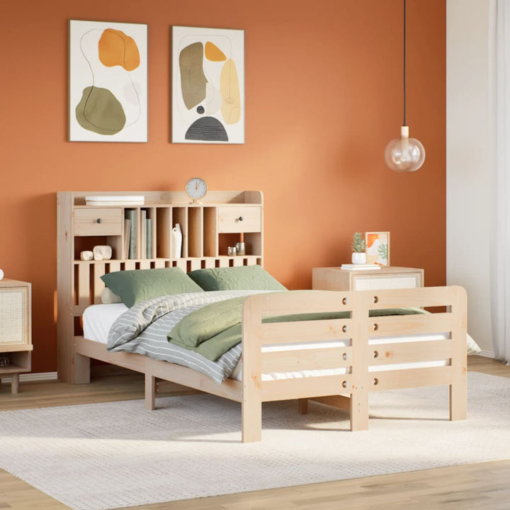 Säng Med Bokhylla Utan Madrass 160X200Cm Massiv Furu