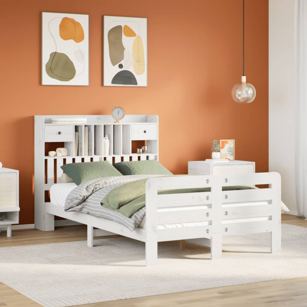 Säng Med Bokhylla Utan Madrass 140X200Cm Massiv Furu