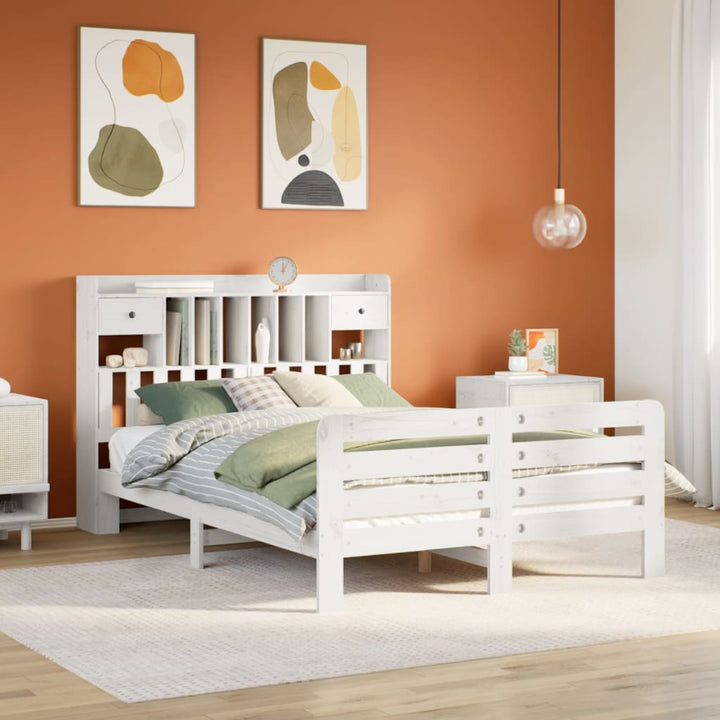 Säng Med Bokhylla Utan Madrass 160X200Cm Massiv Furu