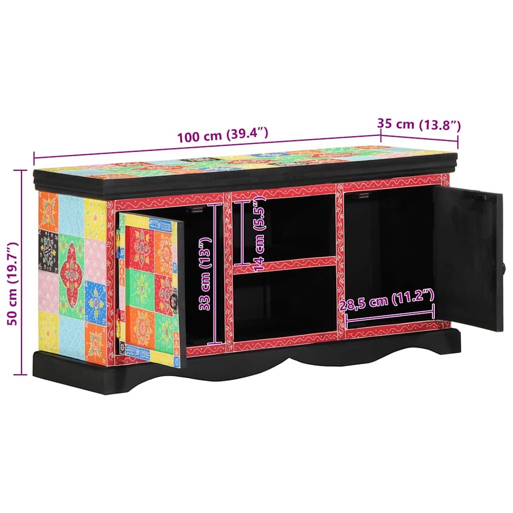 Tv-Skåp Flerfärgsdesign 100 X 35 X 50 Cm Massivt Mangoträ