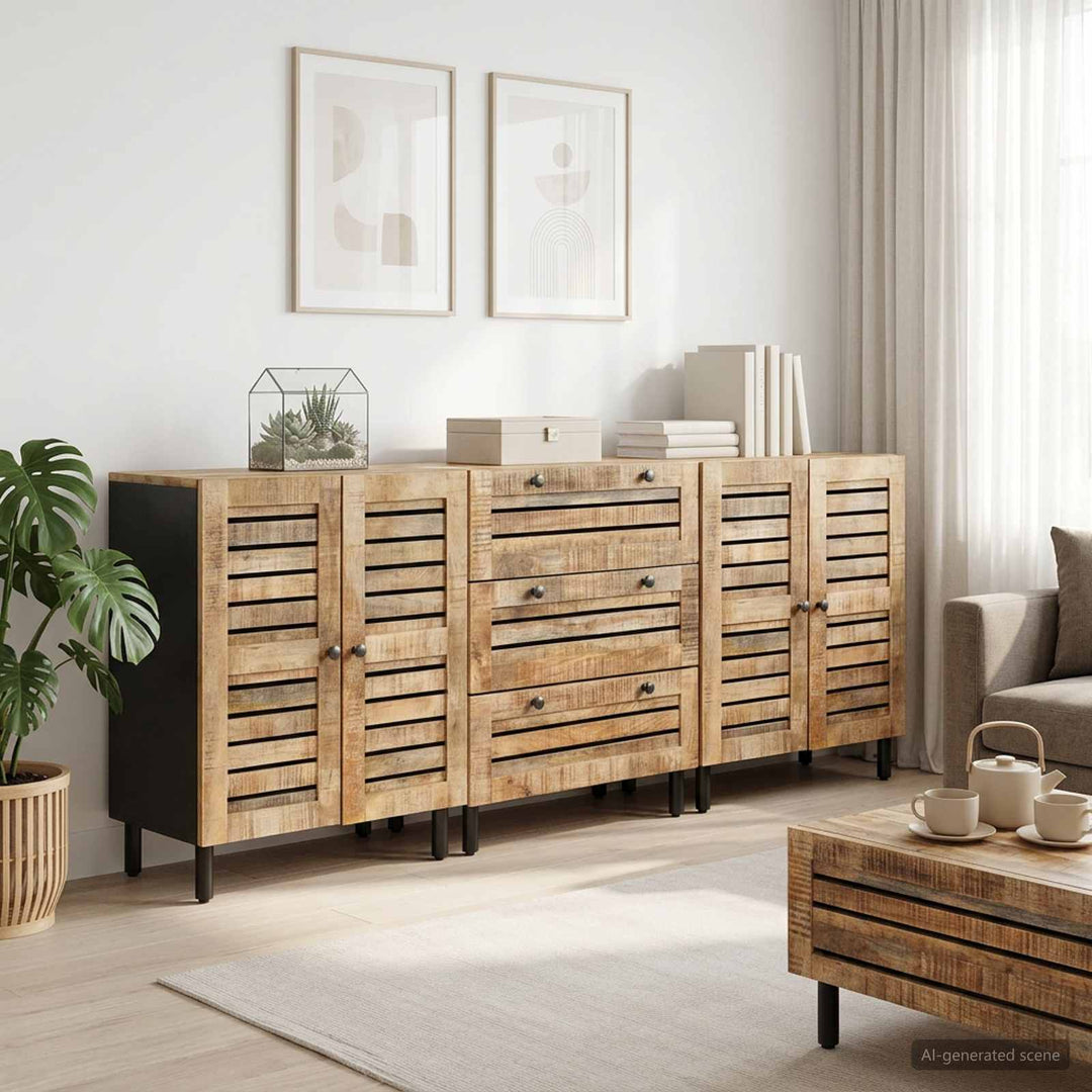 Förvaringsskåp 3 St 180 X 33 X 75 Cm Massivt Mangoträ Naturlig