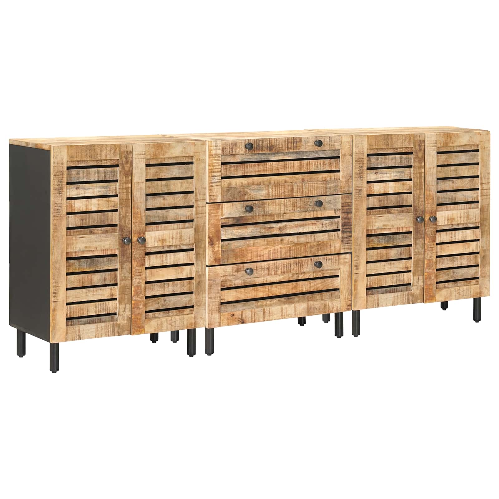 Förvaringsskåp 3 St 180 X 33 X 75 Cm Massivt Mangoträ Naturlig