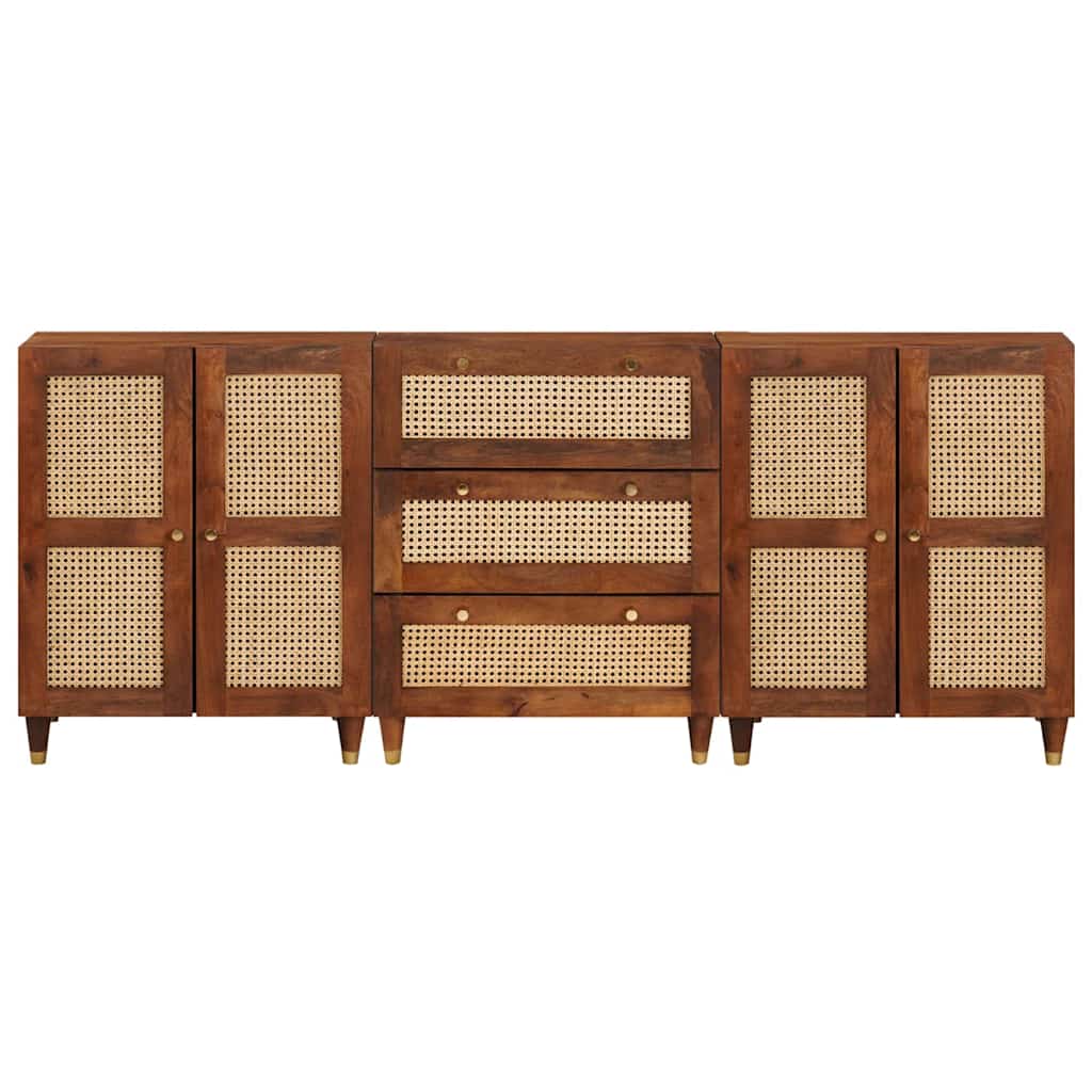 Skänksats 3 Pcs Brun 180 X 33 X 75 Cm Massivt Mangoträ