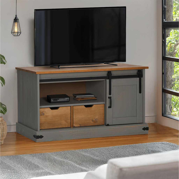 Tv-Bänk Halden Med Skjutdörr 110X40X60 Cm Massivt Trä
