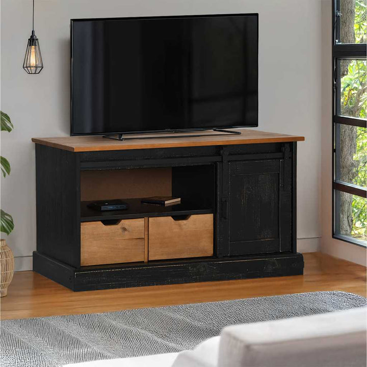 Tv-Bänk Halden Med Skjutdörr 110X40X60 Cm Massivt Trä