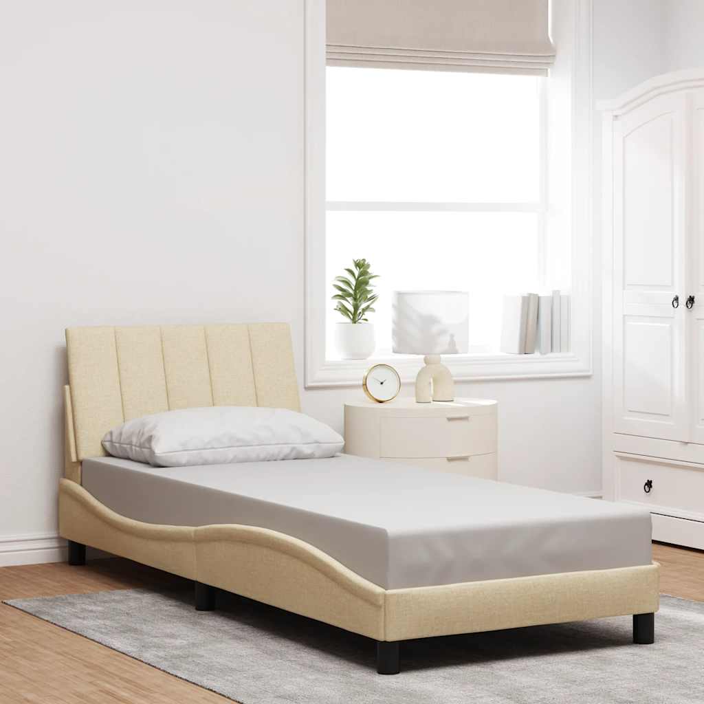 Bed Frame Without Mattress &amp;quot;Hanko&amp;quot; Cream Fabric