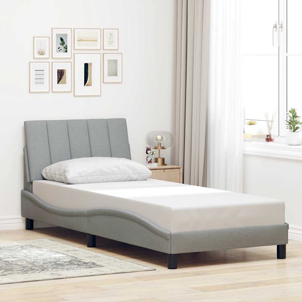 Bed Frame Without Mattress "Hanko" Light Grey Fabric
