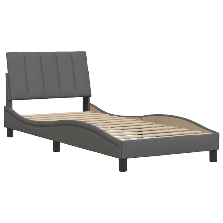 Bed Frame Without Mattress &amp;quot;Hanko&amp;quot; Dark Grey Fabric