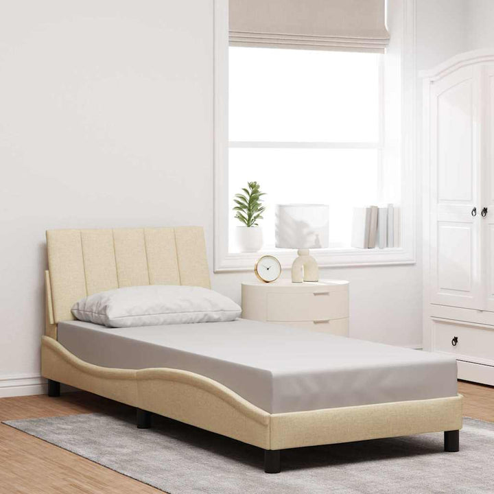 Bed Frame Without Mattress &amp;quot;Hanko&amp;quot; Cream Fabric