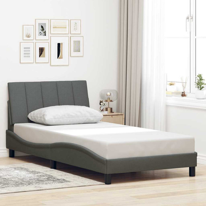 Bed Frame Without Mattress &amp;quot;Hanko&amp;quot; Dark Grey Fabric