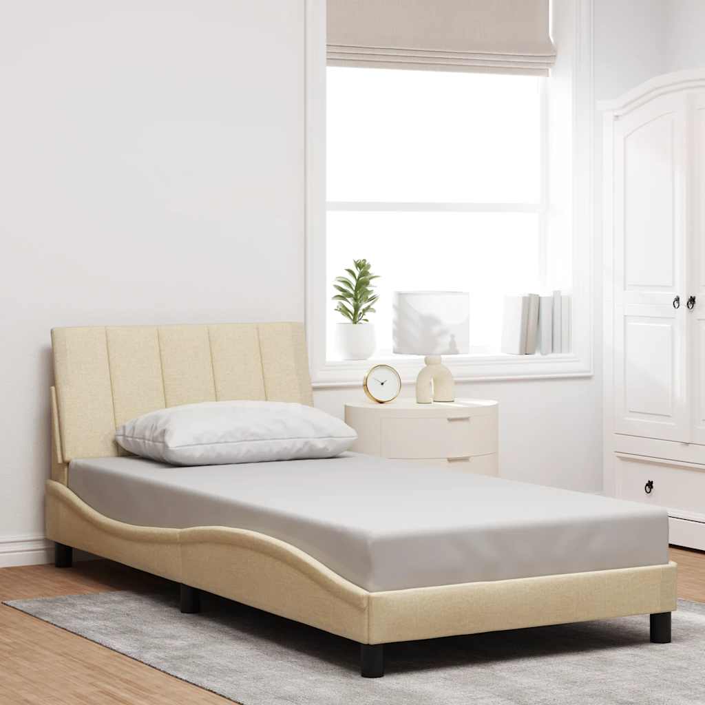 Bed Frame Without Mattress &amp;quot;Hanko&amp;quot; Cream Fabric