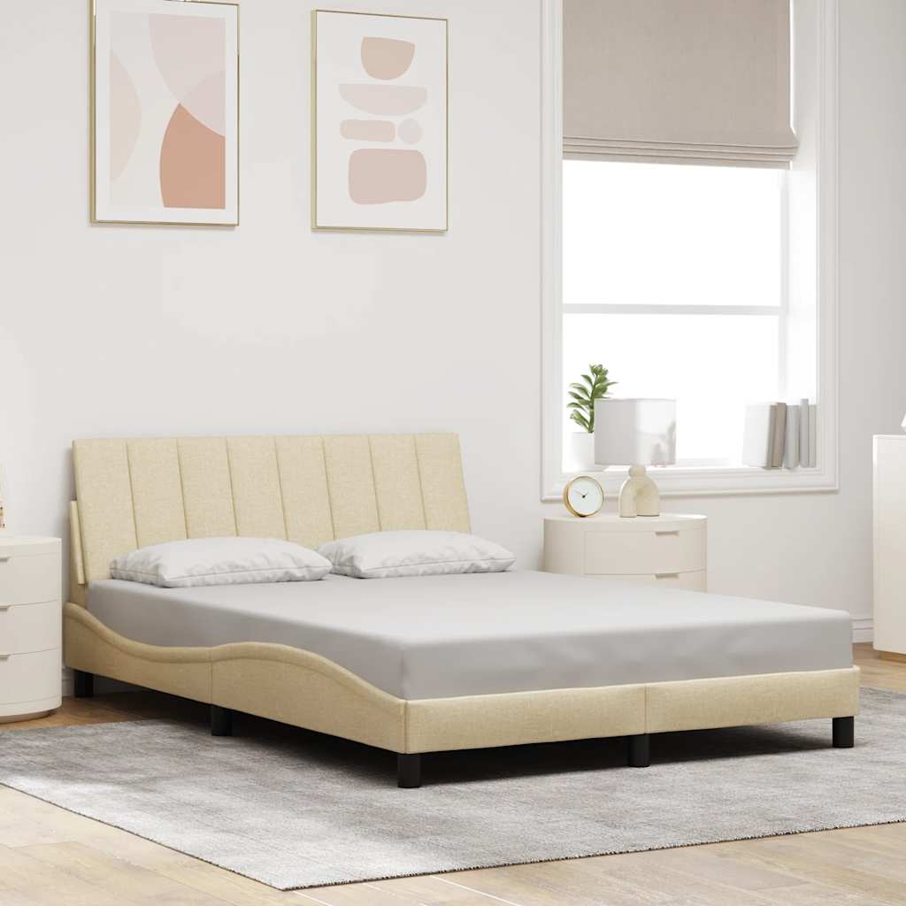 Bed Frame Without Mattress &amp;quot;Hanko&amp;quot; Cream Fabric