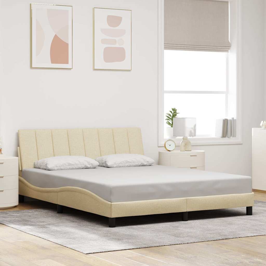Bed Frame Without Mattress &amp;quot;Hanko&amp;quot; Cream Fabric