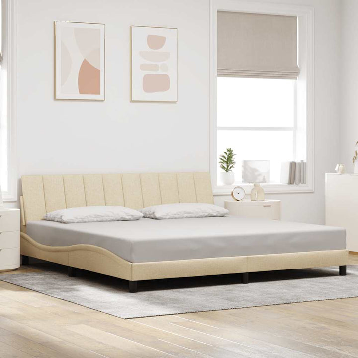 Bed Frame Without Mattress &amp;quot;Hanko&amp;quot; Cream Fabric
