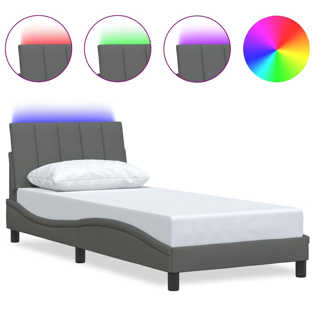 Bed Frame Without Mattress &amp;quot;Hanko&amp;quot; Dark Grey 80X200Cm Fabric