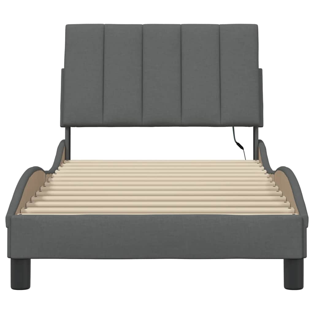 Bed Frame Without Mattress &amp;quot;Hanko&amp;quot; Dark Grey 80X200Cm Fabric
