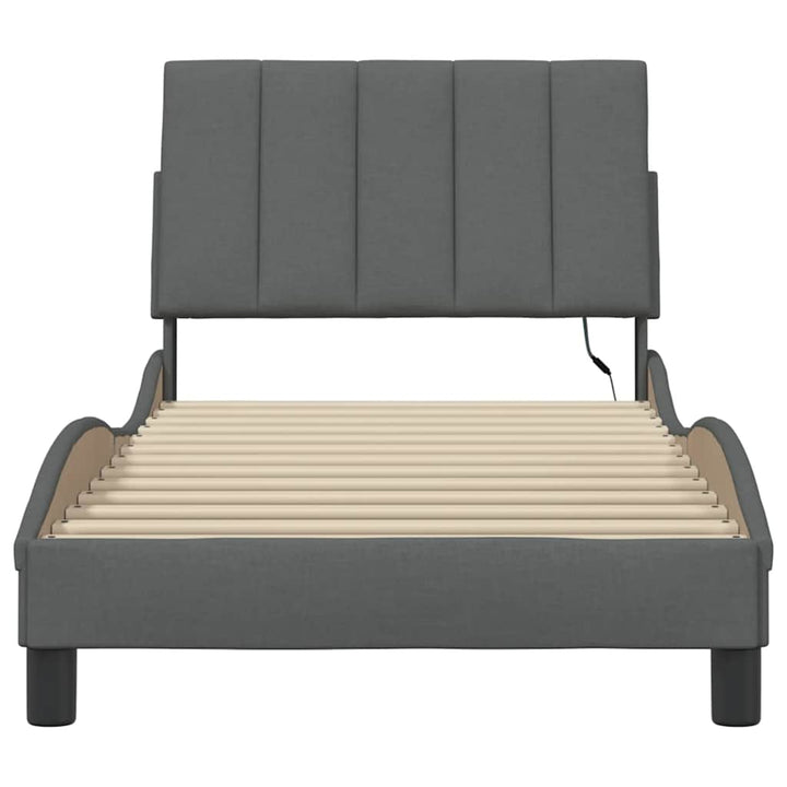 Bed Frame Without Mattress &amp;quot;Hanko&amp;quot; Dark Grey 80X200Cm Fabric