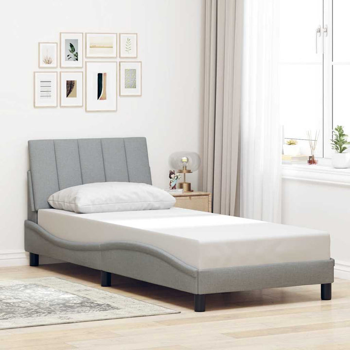 Bed Frame Without Mattress &amp;quot;Hanko&amp;quot; Light Grey 90X190Cm Fabric