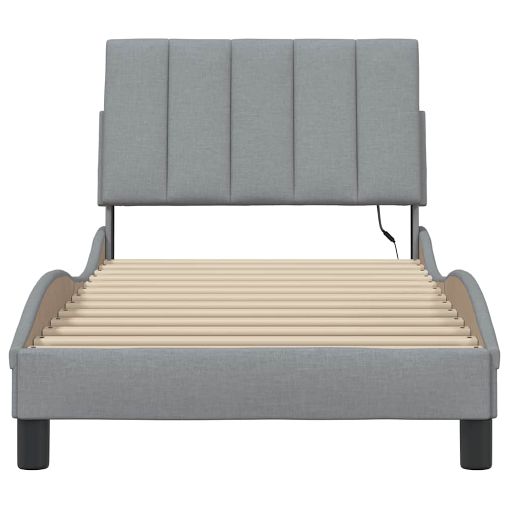 Bed Frame Without Mattress &amp;quot;Hanko&amp;quot; Light Grey 90X190Cm Fabric