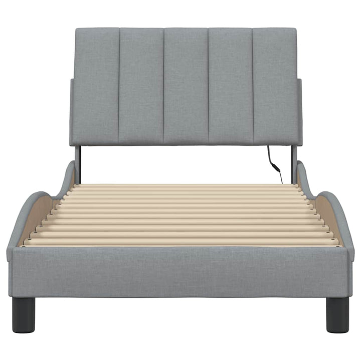 Bed Frame Without Mattress &amp;quot;Hanko&amp;quot; Light Grey 90X190Cm Fabric