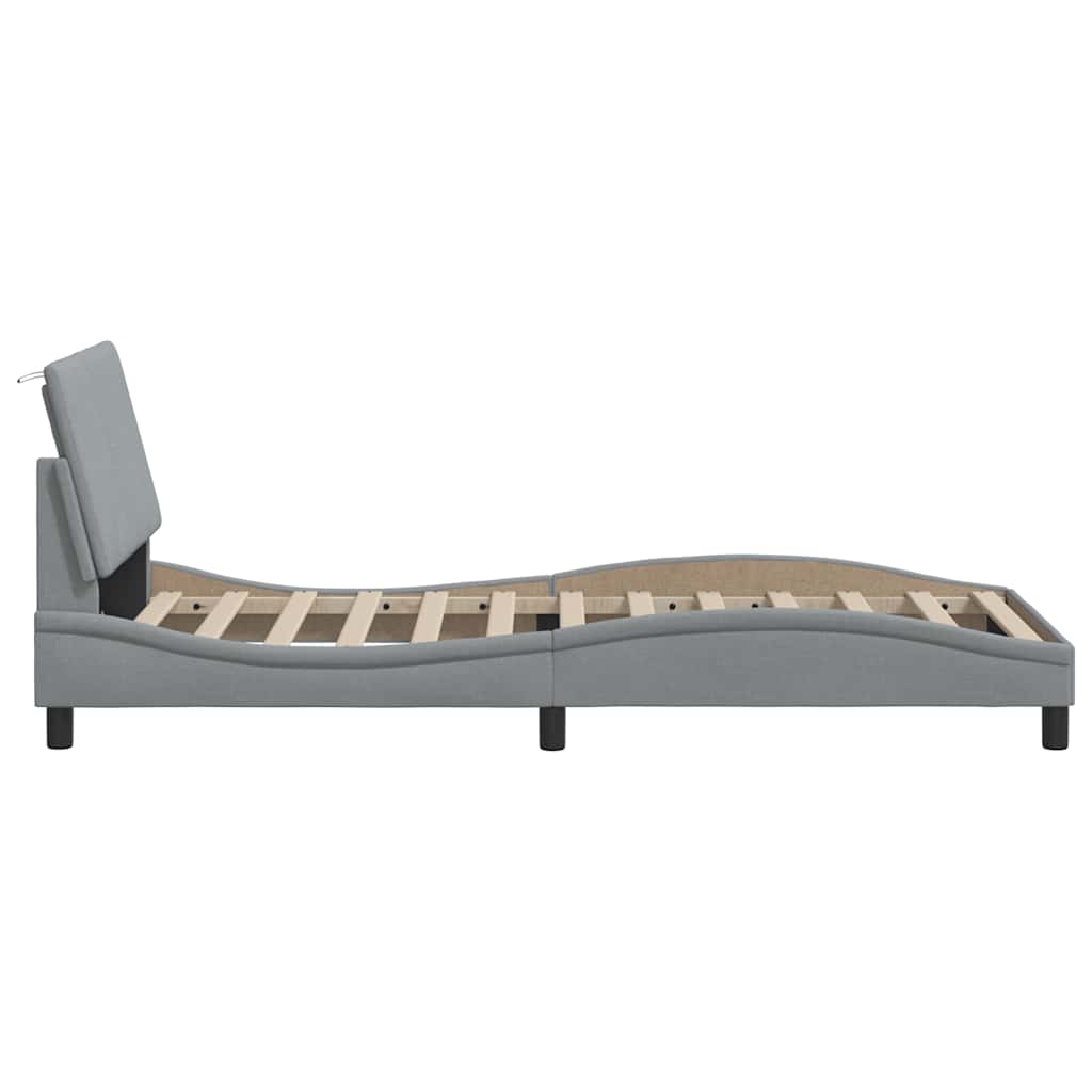 Bed Frame Without Mattress &amp;quot;Hanko&amp;quot; Light Grey 90X190Cm Fabric