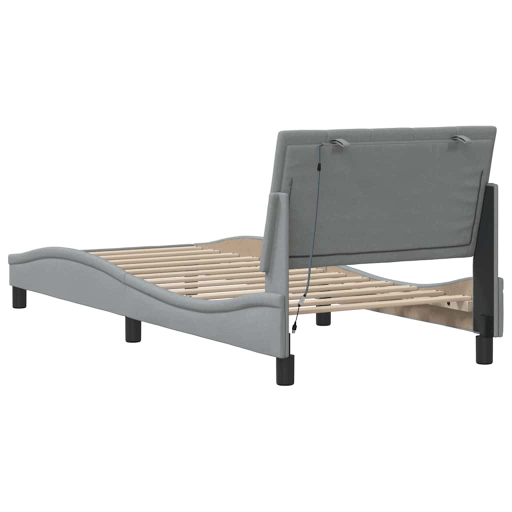 Bed Frame Without Mattress &amp;quot;Hanko&amp;quot; Light Grey 90X190Cm Fabric