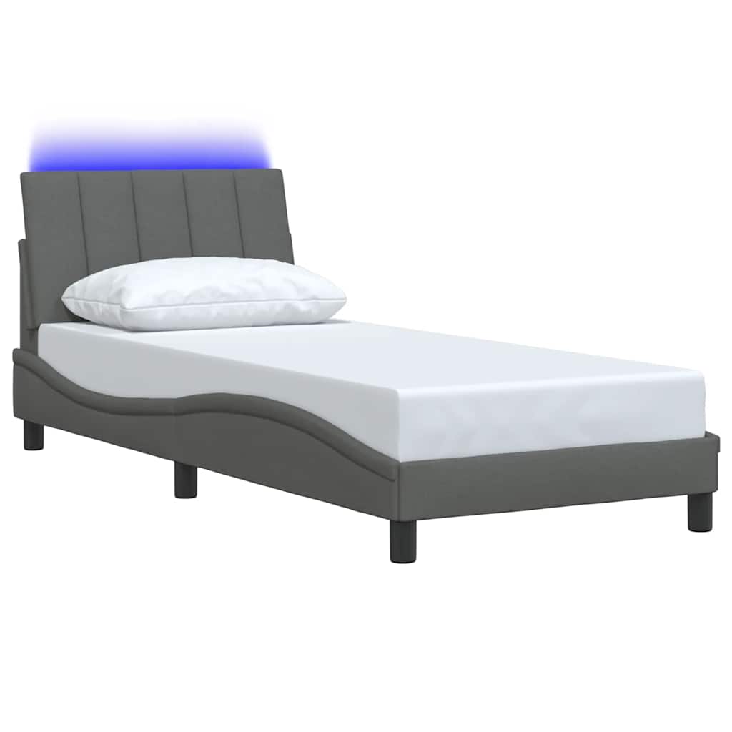 Bed Frame Without Mattress &amp;quot;Hanko&amp;quot; Dark Grey 90X190Cm Fabric