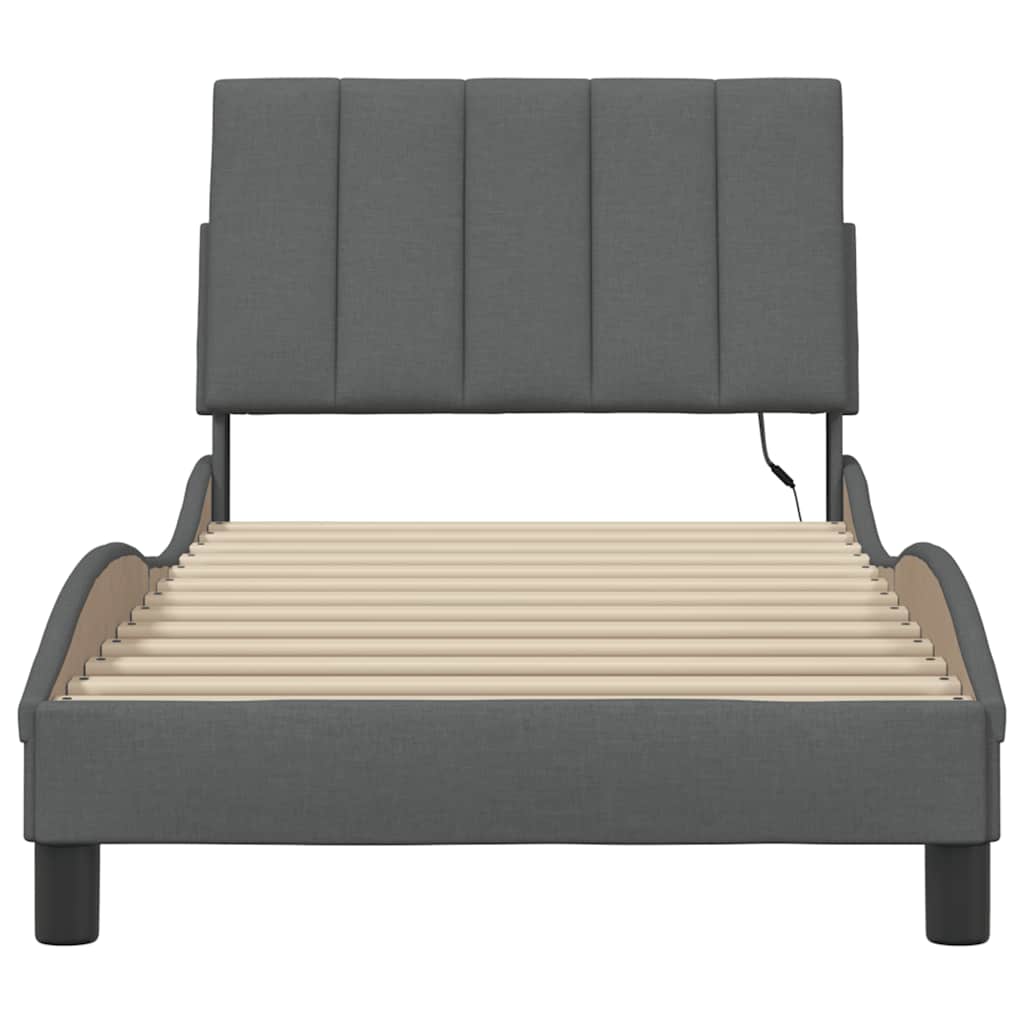 Bed Frame Without Mattress &amp;quot;Hanko&amp;quot; Dark Grey 90X190Cm Fabric