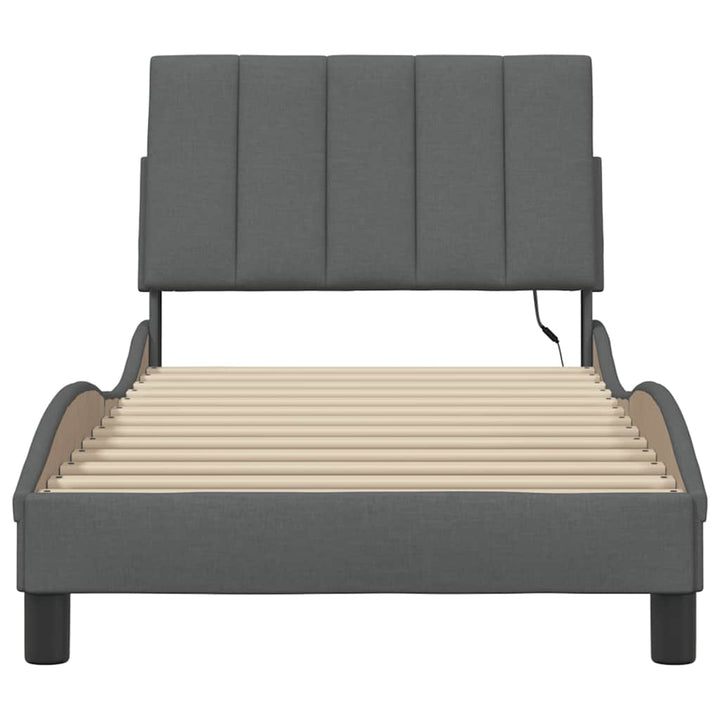 Bed Frame Without Mattress &amp;quot;Hanko&amp;quot; Dark Grey 90X190Cm Fabric