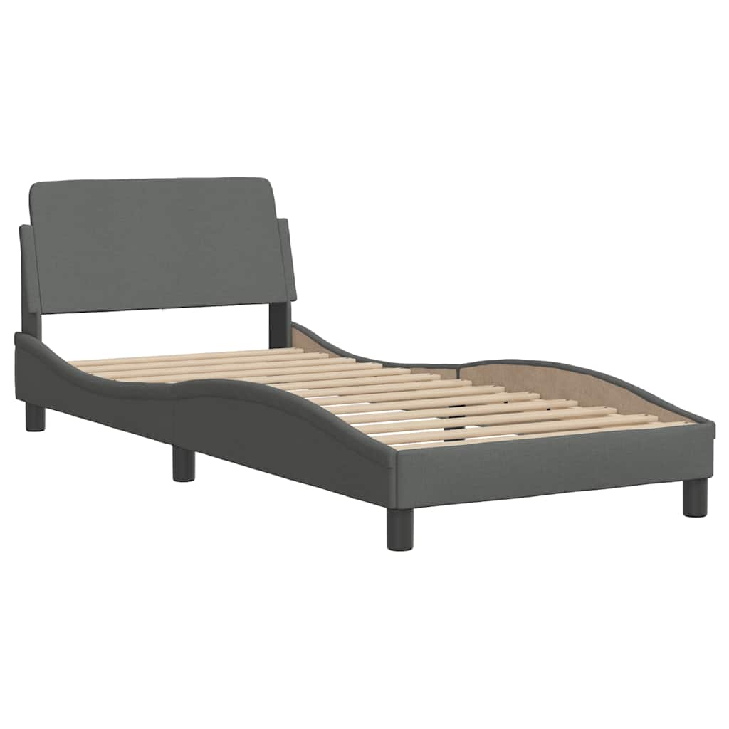 Bed Frame Without Mattress &amp;quot;Hanko&amp;quot; Dark Grey 90X190Cm Fabric