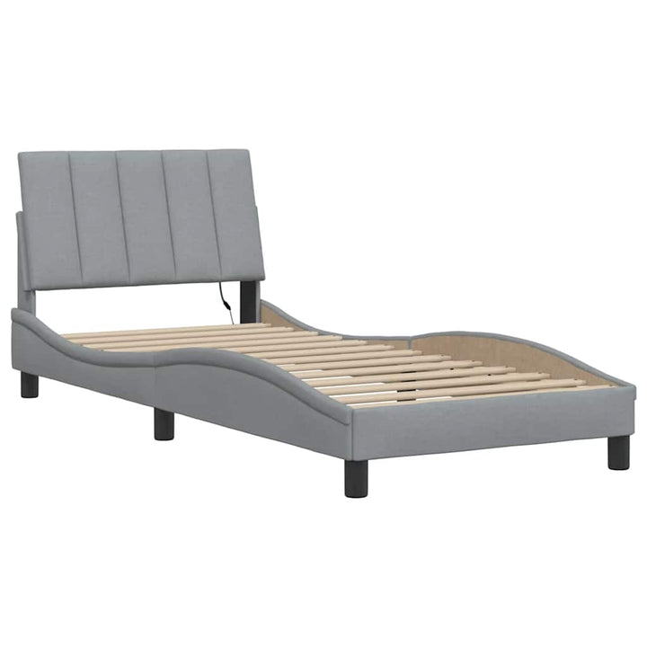 Bed Frame Without Mattress &amp;quot;Hanko&amp;quot; Light Grey 90X200Cm Fabric