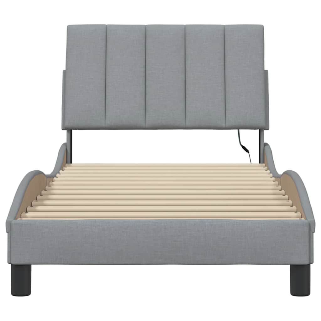 Bed Frame Without Mattress &amp;quot;Hanko&amp;quot; Light Grey 90X200Cm Fabric