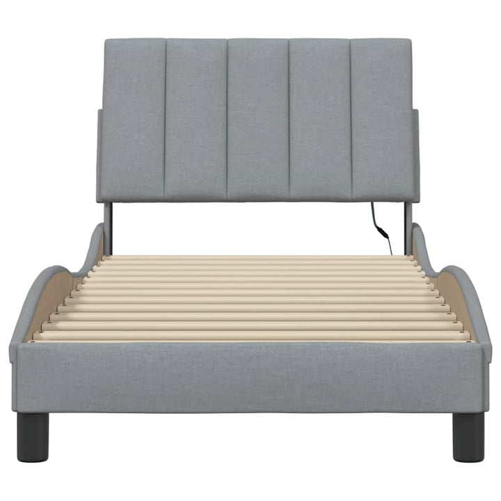 Bed Frame Without Mattress &amp;quot;Hanko&amp;quot; Light Grey 90X200Cm Fabric