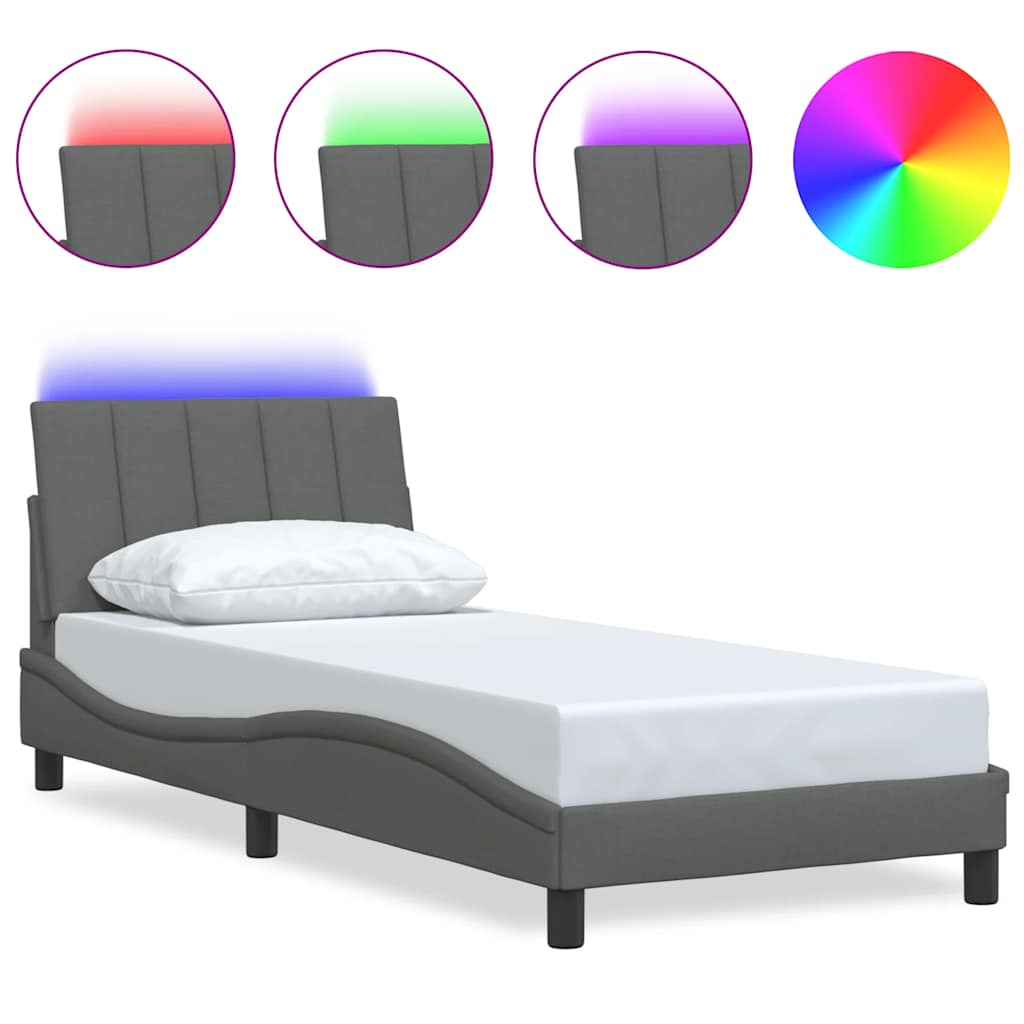 Bed Frame Without Mattress &amp;quot;Hanko&amp;quot; Dark Grey 90X200Cm Fabric