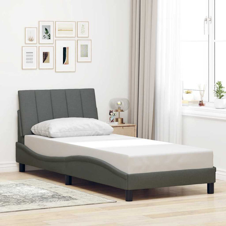 Bed Frame Without Mattress &amp;quot;Hanko&amp;quot; Dark Grey 90X200Cm Fabric