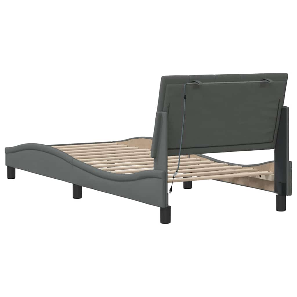 Bed Frame Without Mattress &amp;quot;Hanko&amp;quot; Dark Grey 90X200Cm Fabric
