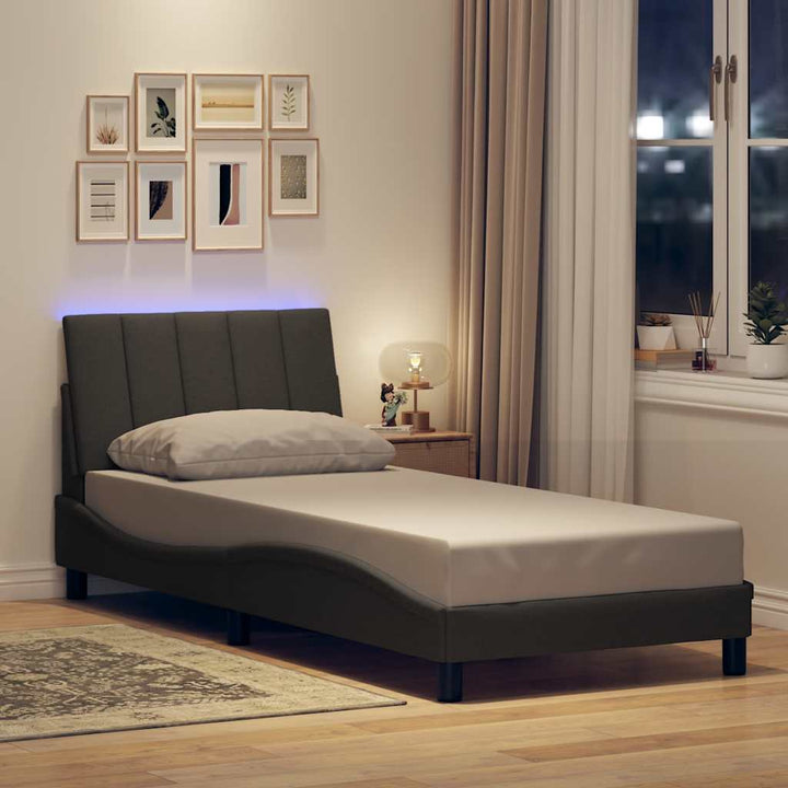 Bed Frame Without Mattress &amp;quot;Hanko&amp;quot; Dark Grey 90X200Cm Fabric