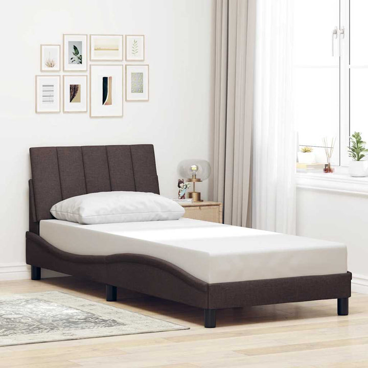 Bed Frame Without Mattress &amp;quot;Hanko&amp;quot; Dark Brown 90X200Cm Fabric