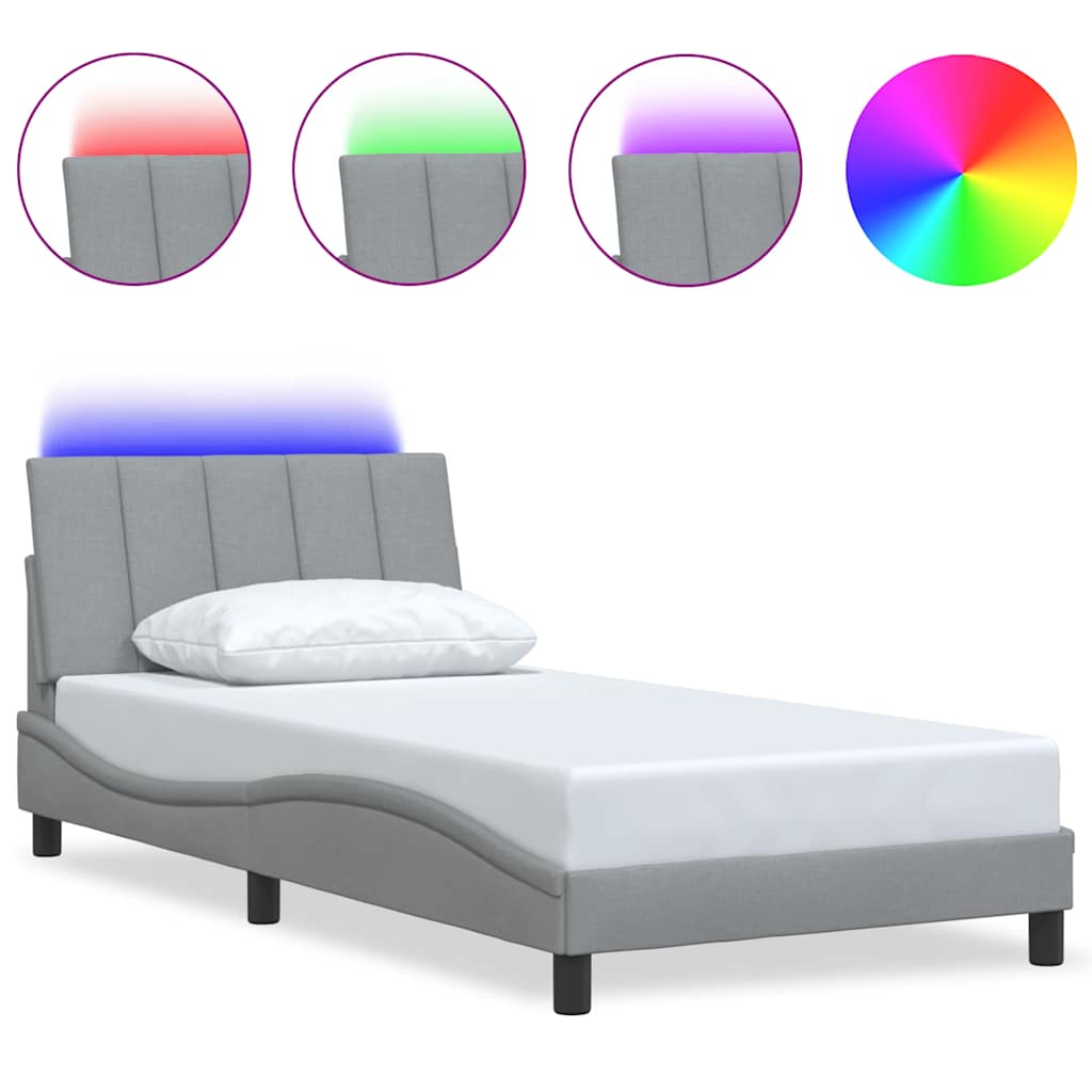 Bed Frame Without Mattress &amp;quot;Hanko&amp;quot; Light Grey 100X200Cm Fabric