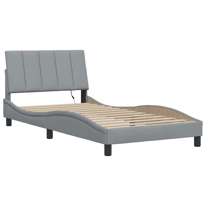 Bed Frame Without Mattress &amp;quot;Hanko&amp;quot; Light Grey 100X200Cm Fabric