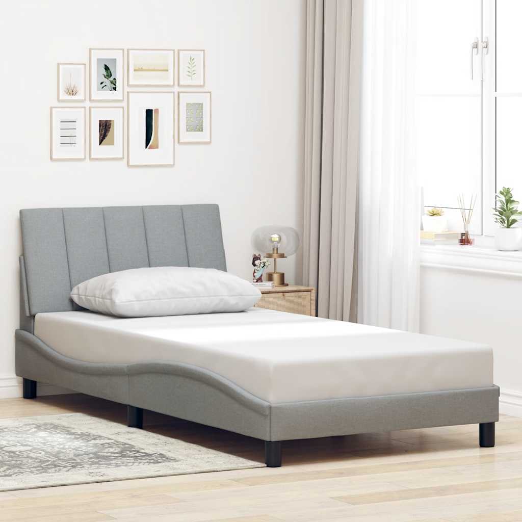 Bed Frame Without Mattress &amp;quot;Hanko&amp;quot; Light Grey 100X200Cm Fabric