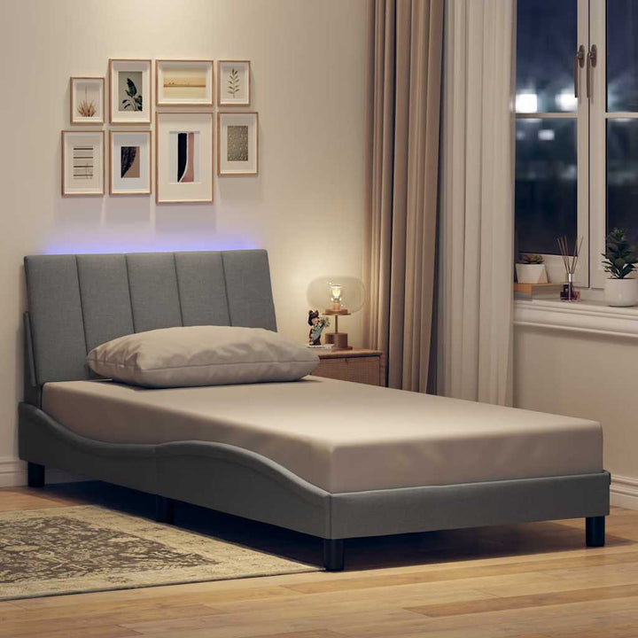 Bed Frame Without Mattress &amp;quot;Hanko&amp;quot; Light Grey 100X200Cm Fabric