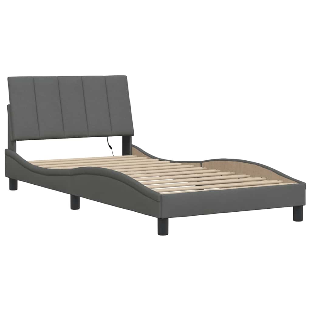 Bed Frame Without Mattress &amp;quot;Hanko&amp;quot; Dark Grey 100X200Cm Fabric