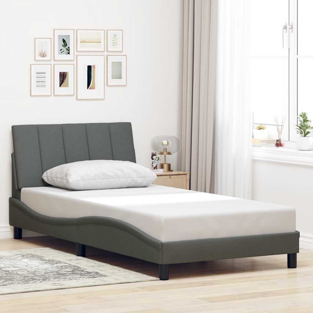 Bed Frame Without Mattress &amp;quot;Hanko&amp;quot; Dark Grey 100X200Cm Fabric