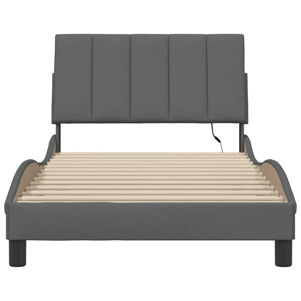 Bed Frame Without Mattress &amp;quot;Hanko&amp;quot; Dark Grey 100X200Cm Fabric