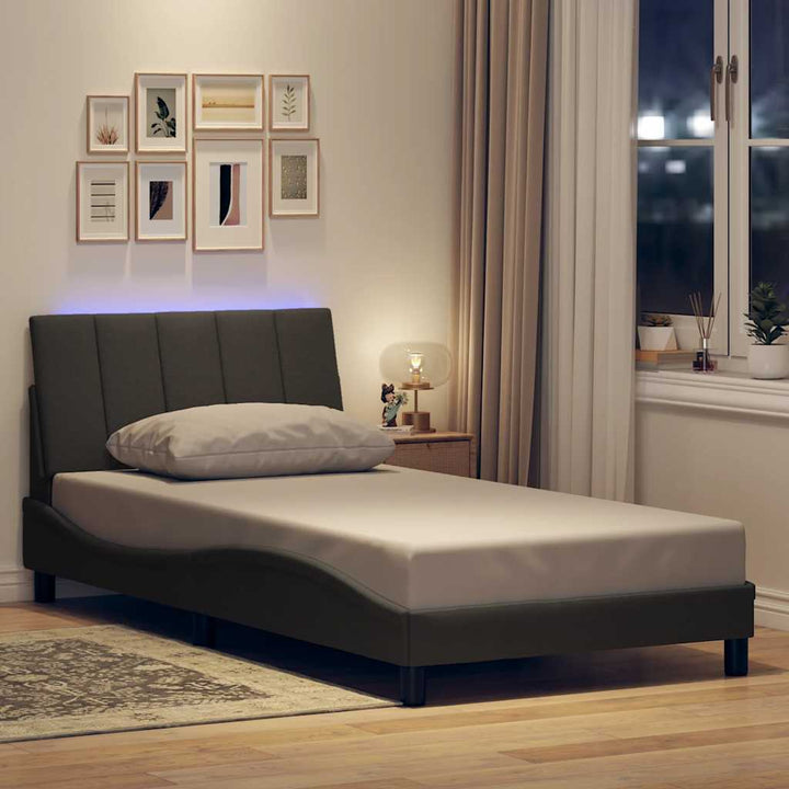 Bed Frame Without Mattress &amp;quot;Hanko&amp;quot; Dark Grey 100X200Cm Fabric