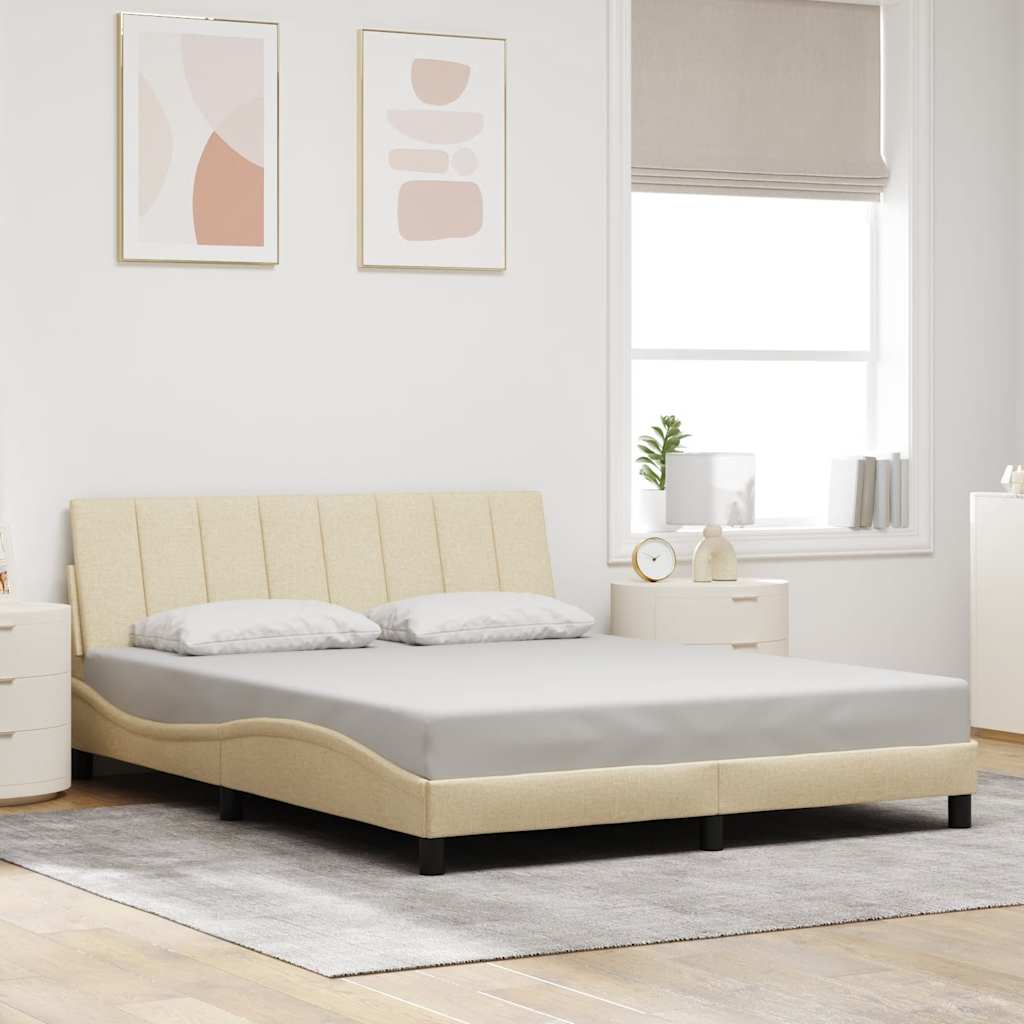 Bed Frame Without Mattress &amp;quot;Hanko&amp;quot; Cream 120X200Cm Fabric