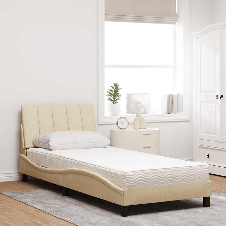 Bed With Mattress &amp;quot;Hanko&amp;quot; Cream Fabric