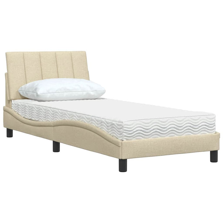 Bed With Mattress &amp;quot;Hanko&amp;quot; Cream Fabric